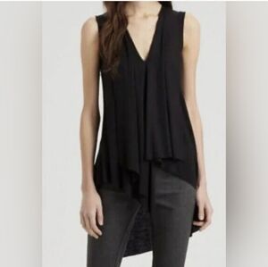 BCBG Max Azria Cyprien Black Draped Asymmetric High Low Top Size Large NWOT